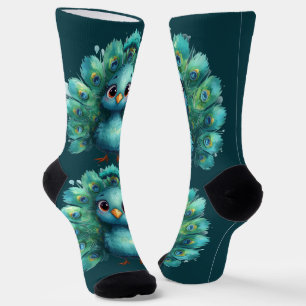 Chaussette Fantaisie mignonne Paon bleu fantaisiste