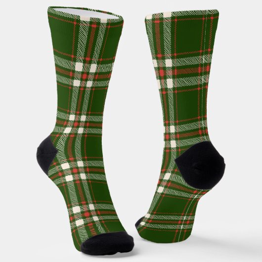 Chaussette Farmhouse vert rouge blanc plaid mignon Noël (Angulaire)