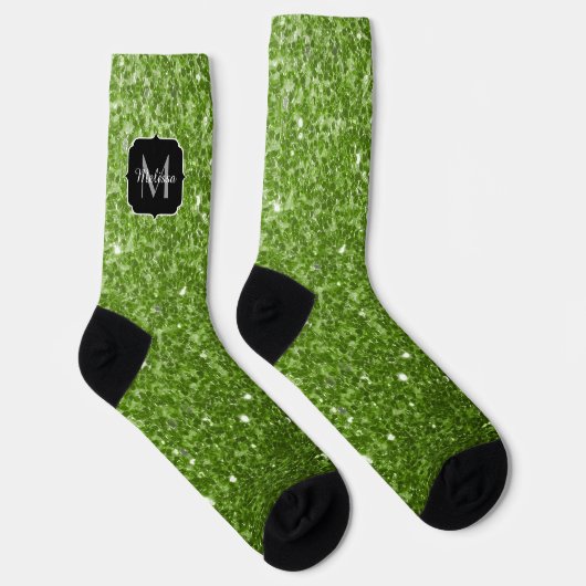 Chaussette Faux feuillage vert clair paillettes scintillement (Droite)