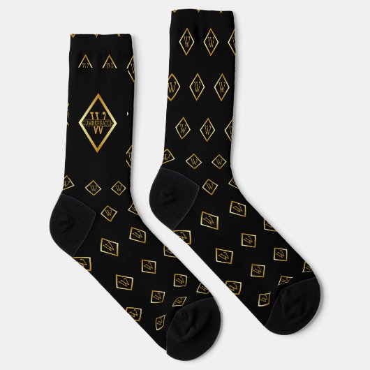 Chaussette Faux Ornement Axe Monogramme – Noir & Or (Droite)