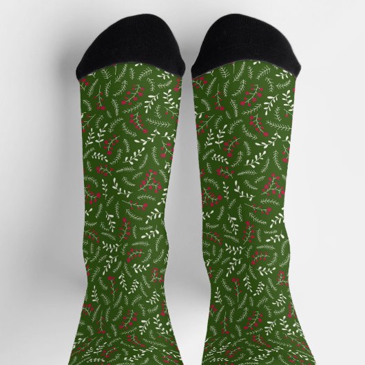Chaussette Ferme forêt verte feuillage rustique motif mignon (Haut)