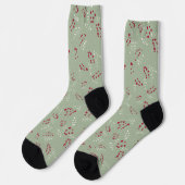 Chaussette Ferme laurier vert rustique feuillage motif mignon (Gauche)