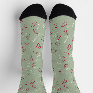 Chaussette Ferme laurier vert rustique feuillage motif mignon