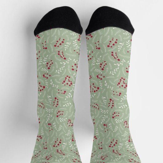 Chaussette Ferme laurier vert rustique feuillage motif mignon (Haut)