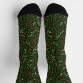 Chaussette Ferme vert foncé rouge rustique feuillage motif (Haut)