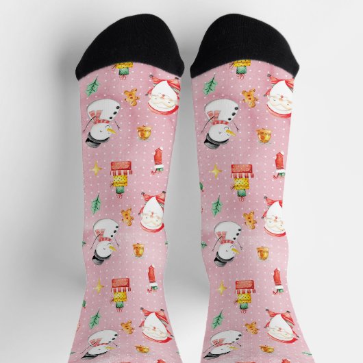 Chaussette Festin rose Noël Snowman Père Noël motif (Haut)