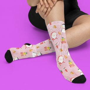 Chaussette Festin rose Noël Snowman Père Noël motif