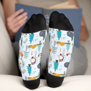 Chaussette fête boisé de Noël animaux carrelés motif