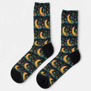 Chaussette Fête de Noël drôle Lune Galaxy