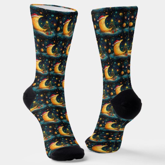 Chaussette Fête de Noël drôle Lune Galaxy (Angulaire)