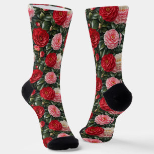 Chaussette Feuillage de camélia de luxe en fleurs