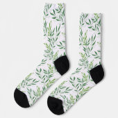 Chaussette Feuillage De Verdure Motif Élégant Vert Et Blanc (Gauche)