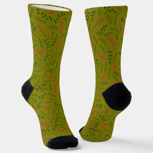 Chaussette Feuillage rouge vert olive rustique motif (Angulaire)