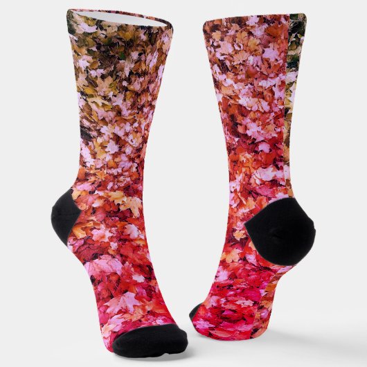 Chaussette Feuilles de érable automne rouge rose (Angulaire)