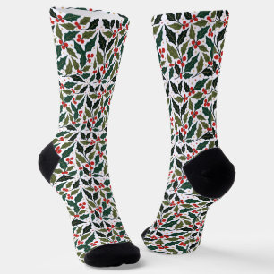 Chaussette Feuilles de houx et étoiles Fond rétro moderne