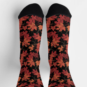 Chaussette Feuilles de l'érable d'automne rouge sur fond noir