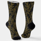Chaussette Feuilles Dorées, Nom Vertical sur Fond Noir (Angulaire)