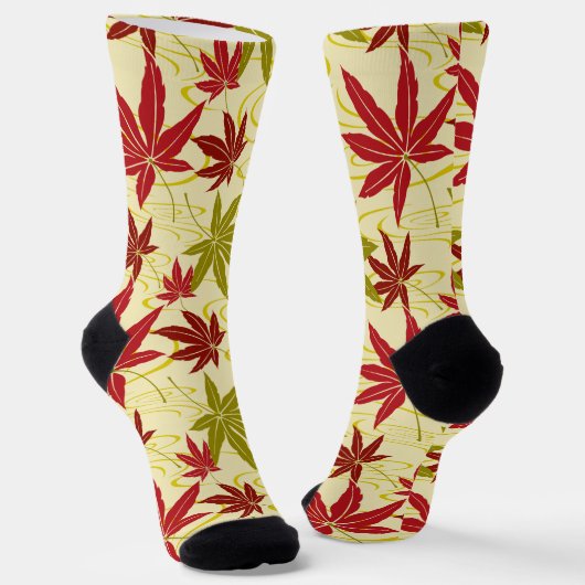 CHAUSSETTE FEUILLES JAPONAISES (CRÈME) (Angulaire)