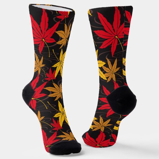 CHAUSSETTE FEUILLES JAPONAISES (NOIRES) (Angulaire)
