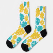 Chaussette Feuilles Monstera en Turquoise, Jaune et Blanc (Gauche)
