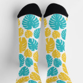 Chaussette Feuilles Monstera en Turquoise, Jaune et Blanc (Haut)