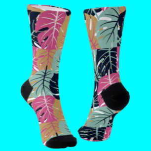 Chaussette Feuilles Tropical Palm en rose et bleu   Chaussett
