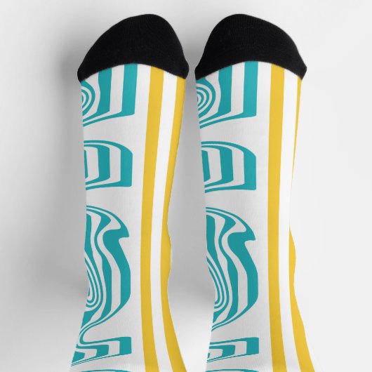 Chaussette Fissures et torsades en Turquoise et Jaune (Haut)