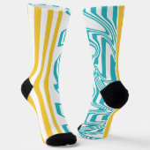 Chaussette Fissures et torsades en Turquoise et Jaune (Angulaire)