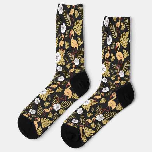 Chaussette Flamant rose continu motif fleurs jaune et blanc (Gauche)