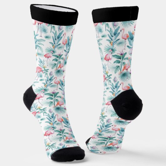 Chaussette Flamants roses et fleurs tropicales motif (Angulaire)