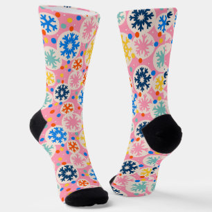 Chaussette Flammes de neige colorées sur Motif de vacances ro