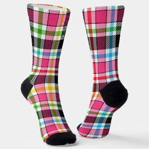 Chaussette Flanelle à carreaux tartan rose noir multicolore