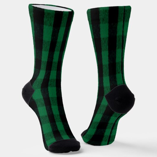 Chaussette Flannel Buffalo Plaid Texture de bûcheron vert (Angulaire)