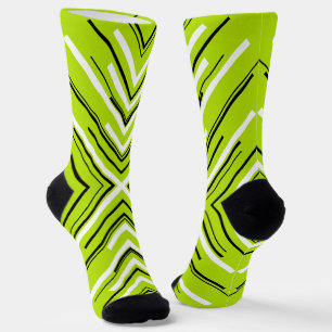 Chaussette Flèches en vert citron, noir et blanc