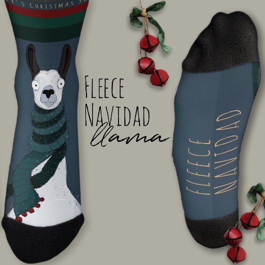 Chaussette « Fleece Navidad » Drôle de Llama Pun Bleu Gris Fe