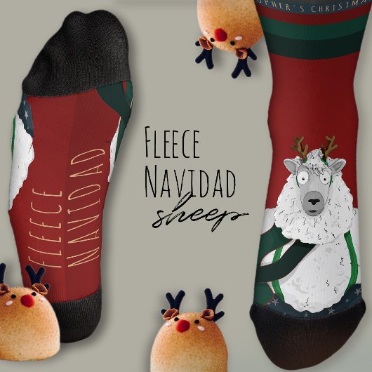 Chaussette “Fleece Navidad” Sheep Funny Fun Festive Red 
