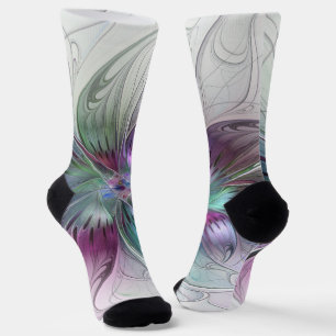 Chaussette Fleur Abstraite colorée Art moderne floral fractal