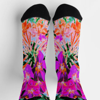Chaussette Fleur Abstraite Magenta et Orange en Fleur