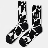 Chaussette Fleur blanche noire mandala mosaïque rétro Monogra (Gauche)