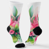 Chaussette Fleur botanique aquarelle rose vert (Angulaire)