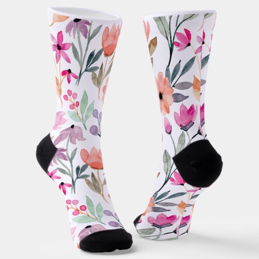 Chaussette Fleur d'aquarelle en fleurs douces Motif Pastel (Angulaire)