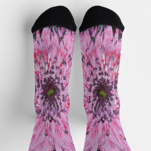 Chaussette Fleur de Dahlia rose et rouge (Haut)