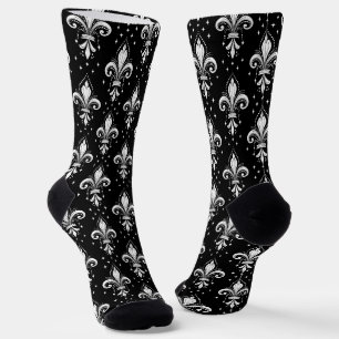 Chaussette Fleur de lis blanc et noir motif sans soudure