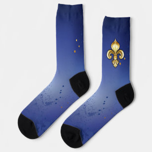 Chaussette Fleur de lis dorée sur fond bleu