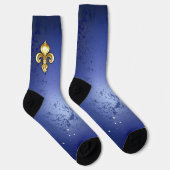 Chaussette Fleur de lis dorée sur fond bleu (Droite)
