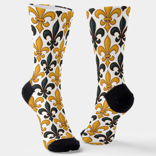 Chaussette Fleur de lis Motif de couleur noire jaune
