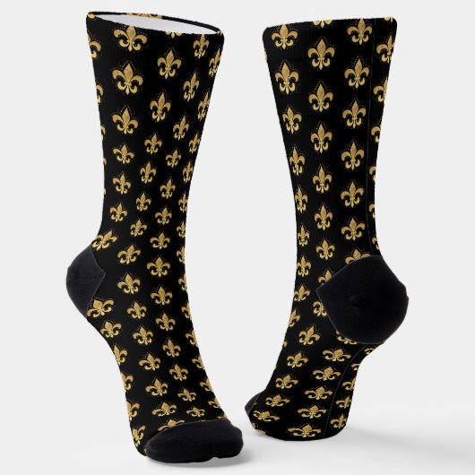 Chaussette Fleur de lis motif noir et or (Angulaire)