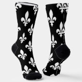 Chaussette Fleur de Lis Motif, Royal French, Blanc sur Noir (Angulaire)