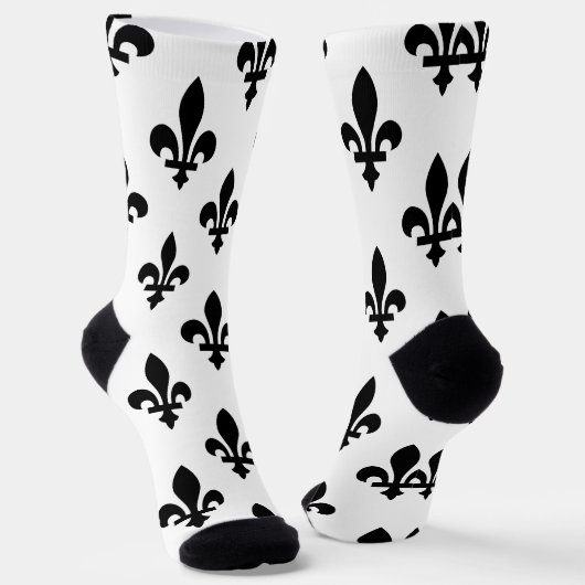 Chaussette Fleur de Lis Motif, Royal French, Noir sur Blanc (Angulaire)