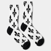 Chaussette Fleur de Lis Motif, Royal French, Noir sur Blanc (Droite)
